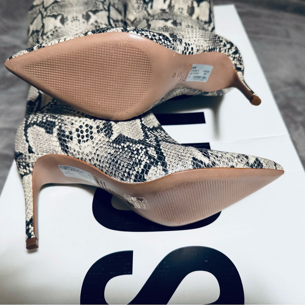 SCHUTZ Snakeskin Heeled Boots - Black and Cream - Picture 3 of 5